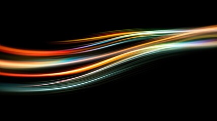 Abstract dynamic swirling lines of light on a black background