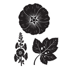 High-Impact Hollyhock Flower and Stalk Silhouette Set