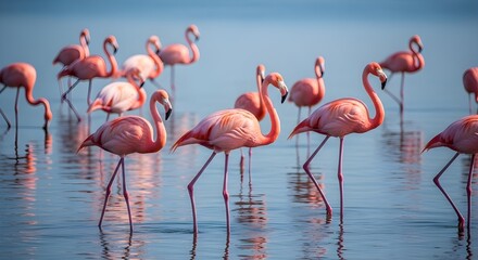 Shallow Blue Lagoon on a Bright Sunny Day, Showcasing Vibrant Plumage, Serene Wetland Habitat, and the Beauty of Exotic Wading Birds in Nature