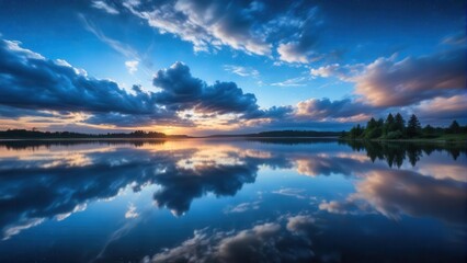 Fototapeta premium beautiful landscape view of half cloudy circle on reflecting on water at night