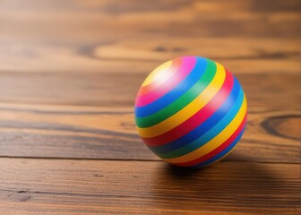 Fototapeta premium Colorful bouncy stress reliever ball in focus on wooden table