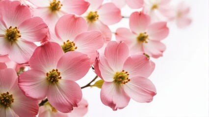 Soft pink dogwood blossoms on a white background