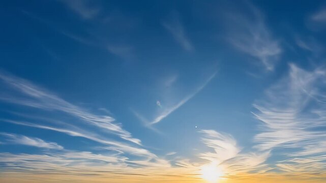 Deep blue sky with high cirrus clouds and clear weather conditions