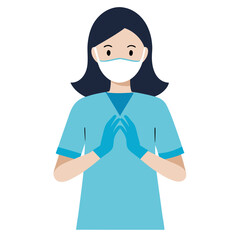 Fototapeta premium Female doctor wearing surgical mask putting on sterile gloves vector on white background.