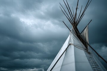 Tepee under stormy sky