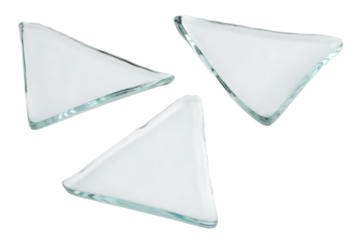 Three Transparent Triangle Glass Pieces on Black Background Abstract Design