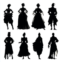 vector illustration of costume silhouette set, Black & White silhouette set