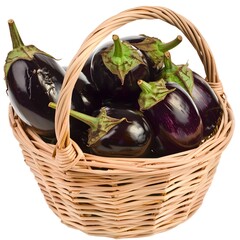 a full basket of   brinjals on isolated eggplant