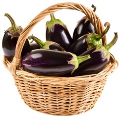 a full basket of   brinjals on isolated eggplant