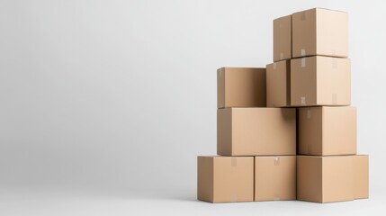 Stacked Brown Cardboard Boxes on a Smooth Light Background