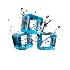 Close-up of a melting ice cube in a clear glass of water on transparent background png