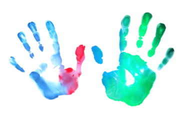 Colorful Handprints on Black Background Watercolor Illustration for Creative Projects