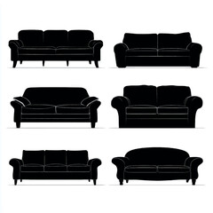 vector illustration of couch silhouette set, Black & White silhouette set
