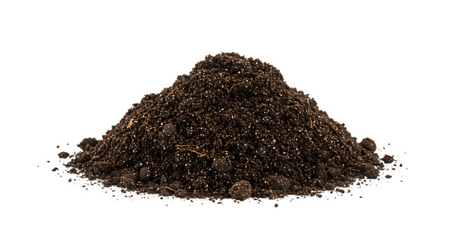 Pile of dark rich potting soil on a black background close up