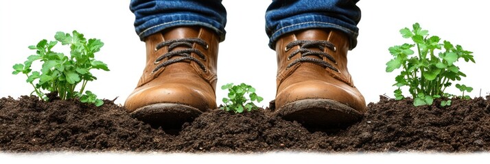 Brown Boots and New Seedlings in Rich Soil