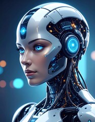 Close-up of futuristic robot woman