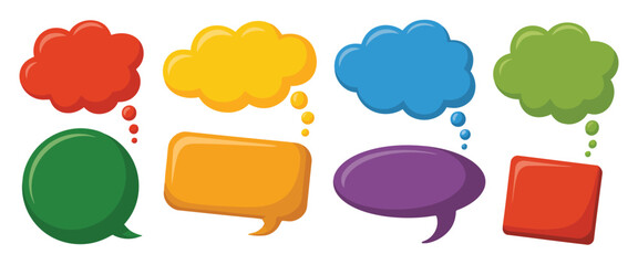 Colorful cartoon speech and thought bubbles communication conversation dialogue balloons