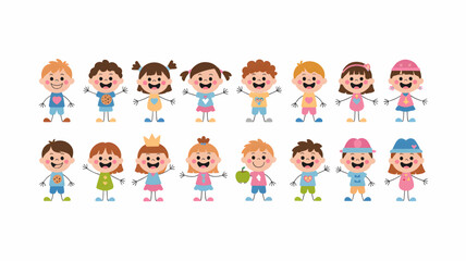 Happy Cartoon Children in Summer Outfits