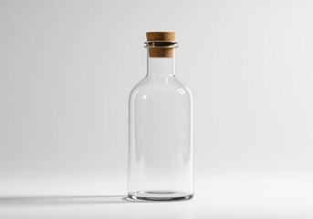 Empty Glass Bottle with Cork Stopper, Clear Bottle, Glassware, Beverage Bottle, Minimalist Design