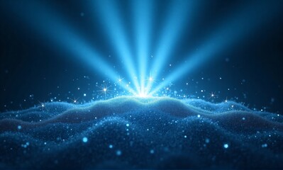 Vibrant blue light emanates from a sparkling, undulating surface, creating a magical and ethereal glow.