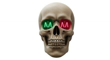 Obraz premium Skull with glowing green and red eyes