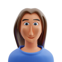 Woman with long hair avatar 3d illustration