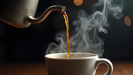 Steaming Hot Coffee Being Poured Into Cup