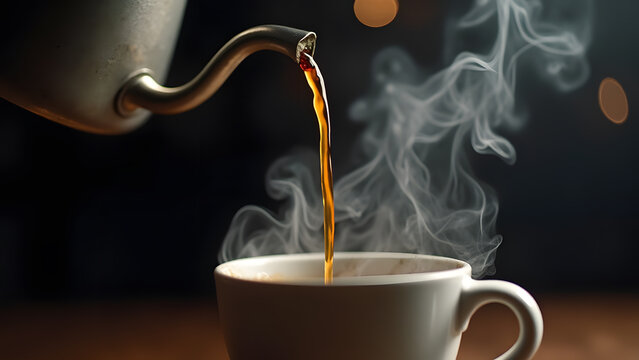 Steaming Hot Coffee Being Poured Into Cup