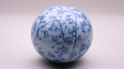 Elegant Blue Floral Pattern on White Sphere