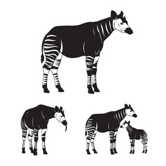 Set of 3 Okapi Silhouettes as a Forest Giraffe Icon Set © MAHEDI