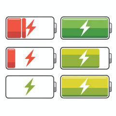 Battery charge level indicators with lightning symbols power