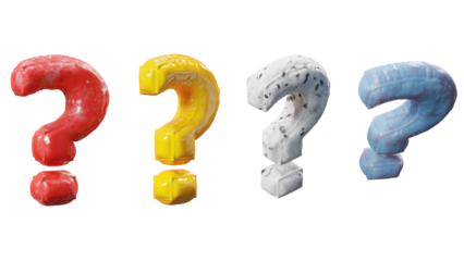 Set of 3d Glossy Bold 3D Question Mark – Symbol of Curiosity, Mystery, and the Quest for Knowledge on Transparent Background