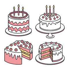 Illustration of Delicious Layered Cakes with Frosting and Candles