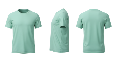 Light Green Sports T-Shirt Front, Side, and Back View for Activewear and Athletic Clothing Design