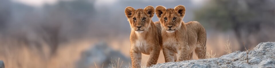 Obraz premium President S Day In Botswana Lion Cubs on Termite Mound Premium Natural Wildlife Spring Awareness for Young Professionals Social Media Campaigns