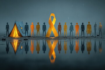 Cloves Syndrome Awareness Day Ribbon with Paper Cutout People Unity in Autumn Season for Premium Healthcare Campaigns and Professional Social Media Marketing