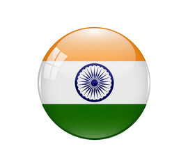 Glossy 3D India Flag Icon with Reflection on White / Png Background