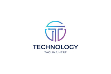 Letter T Logo Electrical Board Concept Business Digital Technology Electronic Industry