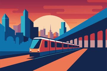 subway train in urban setting  .eps