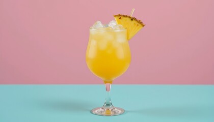 pineapple juice in a glass with ice, mint garnish and pineapple slice
