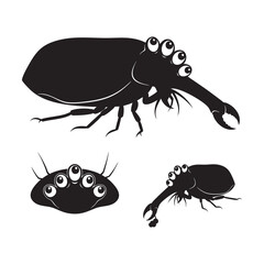 Set of 3 Opabinia Silhouettes as a Bizarre Cambrian Creature