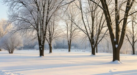 Hoarfrost-Laden Trees Casting Long Shadows in Golden Morning Light