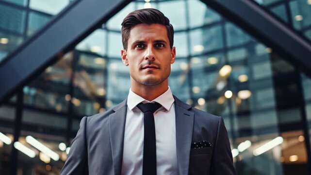 Close-up shot of caucasian businessman in modern office building, symbolizing leadership, focus, and the pursuit of professional success.