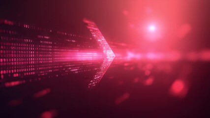 A vibrant, futuristic composition of red light and data streams, with a central, angular form - Powered by Adobe