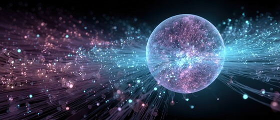 Abstract sphere within a network of glowing lines