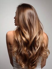 Fototapeta premium Long Hair Flowing Like a Waterfall From a High Point Against a Clean Neutral Background Captivating Attention and Enhancing Natural Beauty