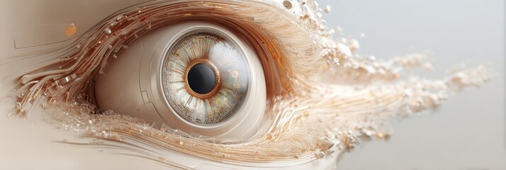 Premium futuristic laser sensor eye with cybernetic details in digital space, modern AI technology for confident tech marketing and innovative corporate advertising