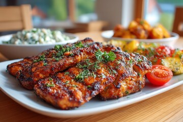 Grilled meats and vegetables