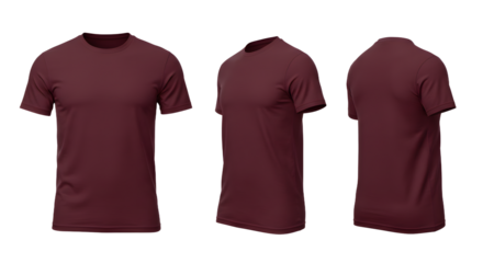 Maroon Crewneck T-Shirt with Short Sleeves, Front and Side Views, Unisex Casual Clothing for Men and Women