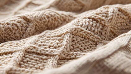 Close-up of textured, beige knit fabric (1)